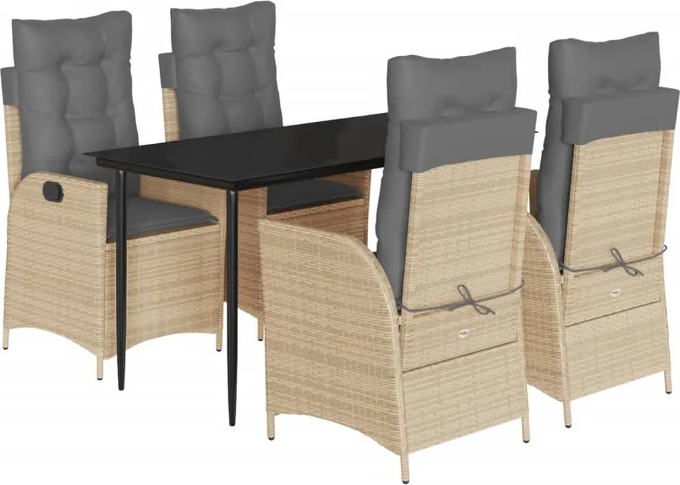 vidaXL 5 részes bézs polyrattan kerti étkezőgarnitúra párnákkal
