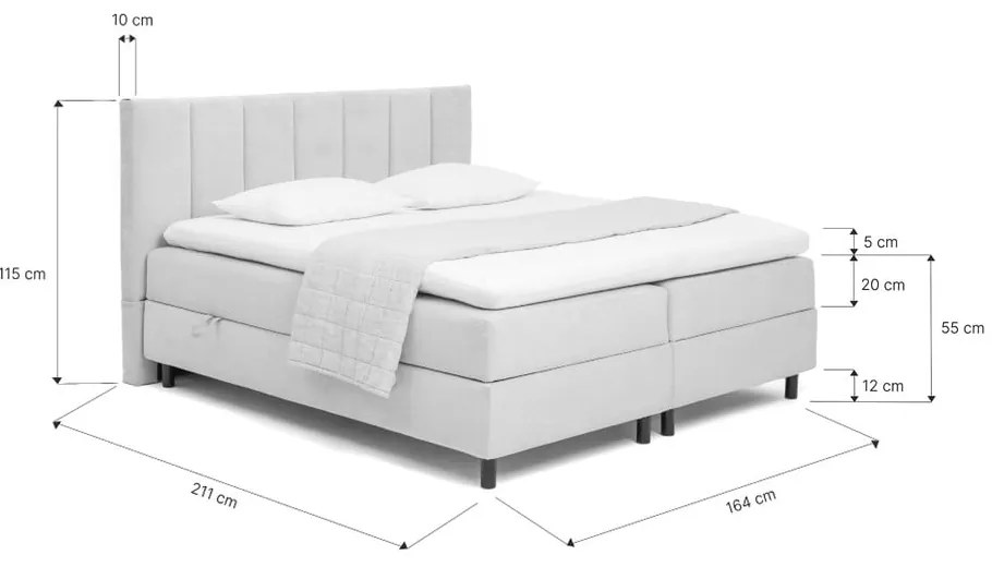Szürke ágyneműtartós boxspring ágy 160x200 cm Elva Bold Line – Bonami Selection