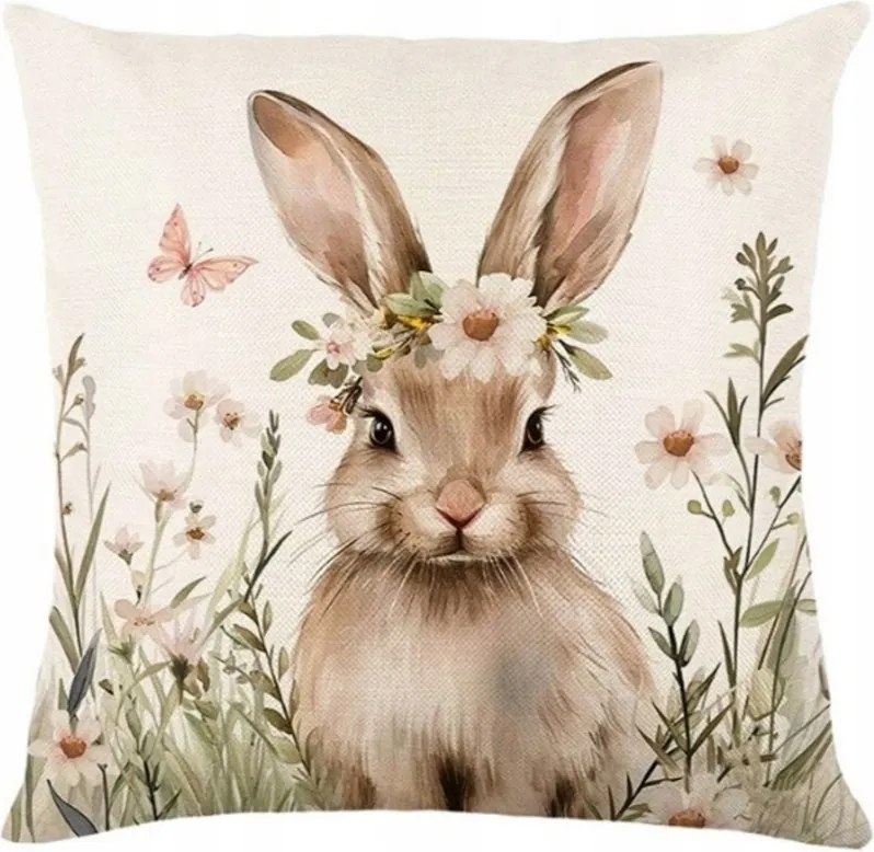 Lenvászon párnahuzat 45 x 45 cm tavaszi motívummal Nyuszi POD213