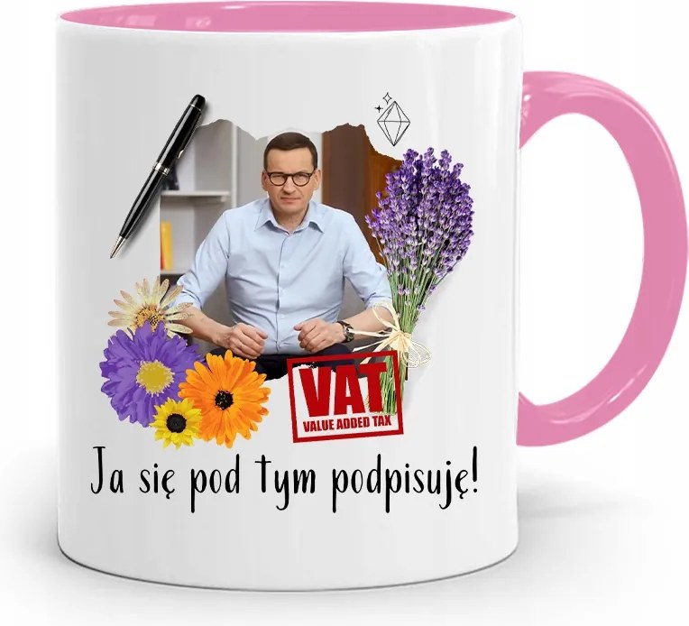 Rózsaszín Politikai Bögre Mateusz Morawiecki Miniszterelnök fényképes nyomtatással