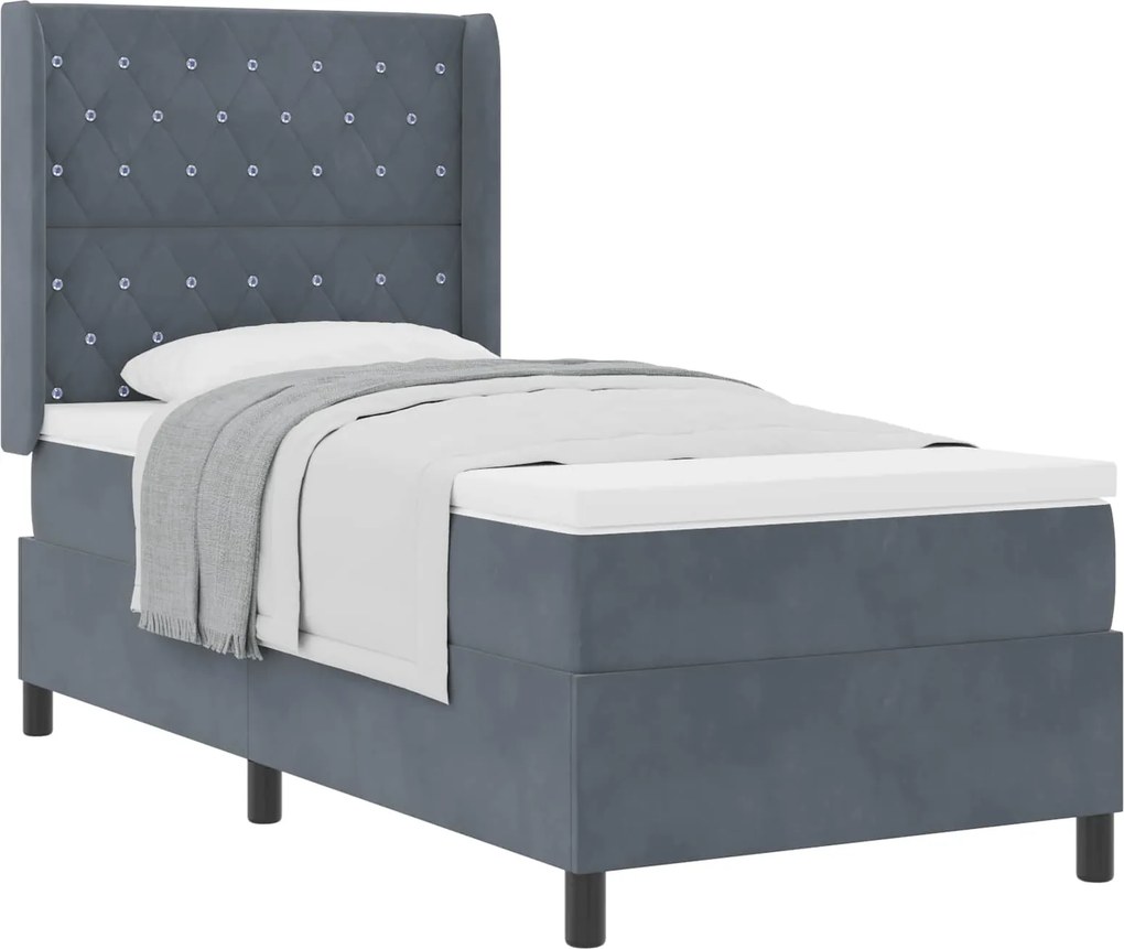 vidaXL Boxrugós ágy matracmal Sötétszürke 90 x 190 cm Bársony