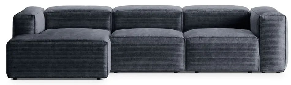 Szürkéskék kordbársony sarokkanapé (bal oldali-heverő résszel) Bergamo – Cosmopolitan Design