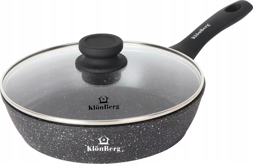Fekete Márvány Bevonatos Serpenyő Fedővel, Non-stick, 24CM, Klonberg Premium