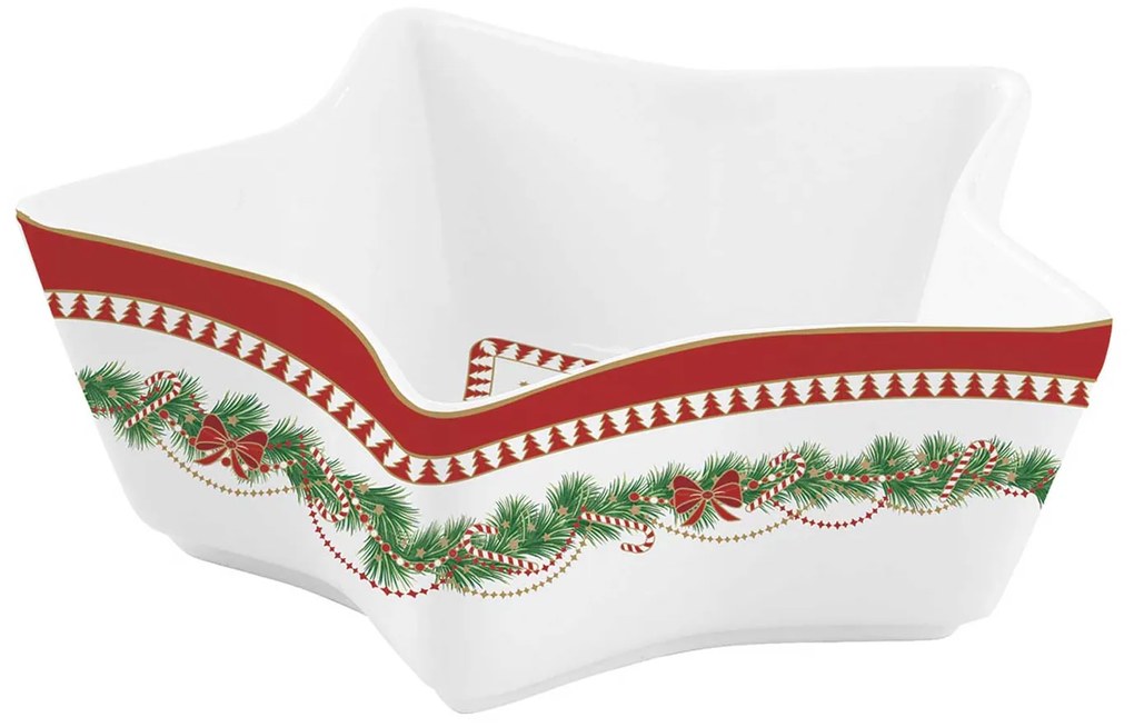 Karácsonyi porcelán csillag alakú tálka hintalovas díszdobozban Magie de Noel
