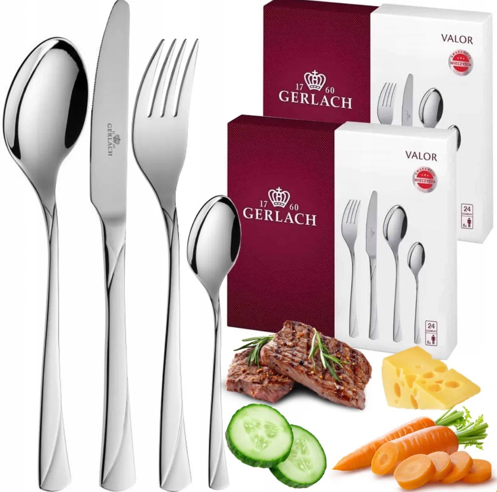 48 Darabos Étkészlet Gerlach Valor Fényes, 12 Személyes, Étkészlet Készlet Dobozban