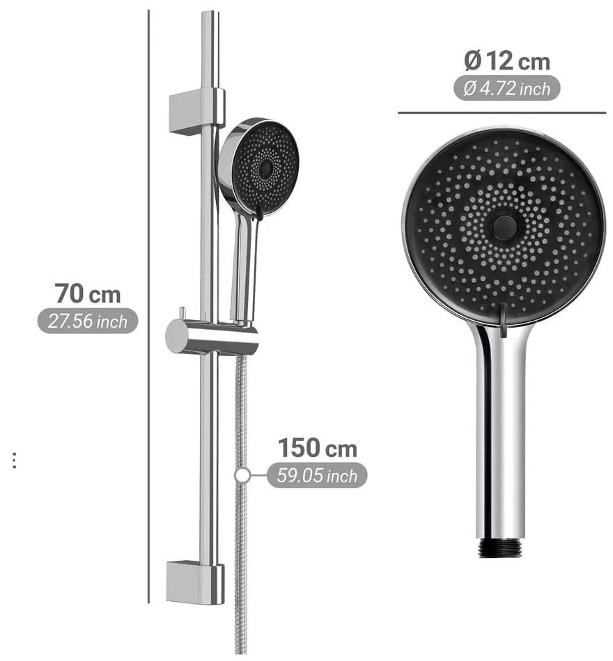 Ezüstszínű rozsdamentes acél zuhanyszett kézi tussal-tolható tartóval 70 cm Softwater – Wenko