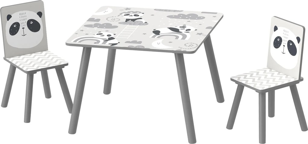 ZONEKIZ Gyermek 3 Részes Asztal és Szék Szett - Gyermek Asztal 2 Székkel 3-8 Éves Gyerekeknek, Hálószobába, Játékterembe, Szürke és Fehér | Aosom