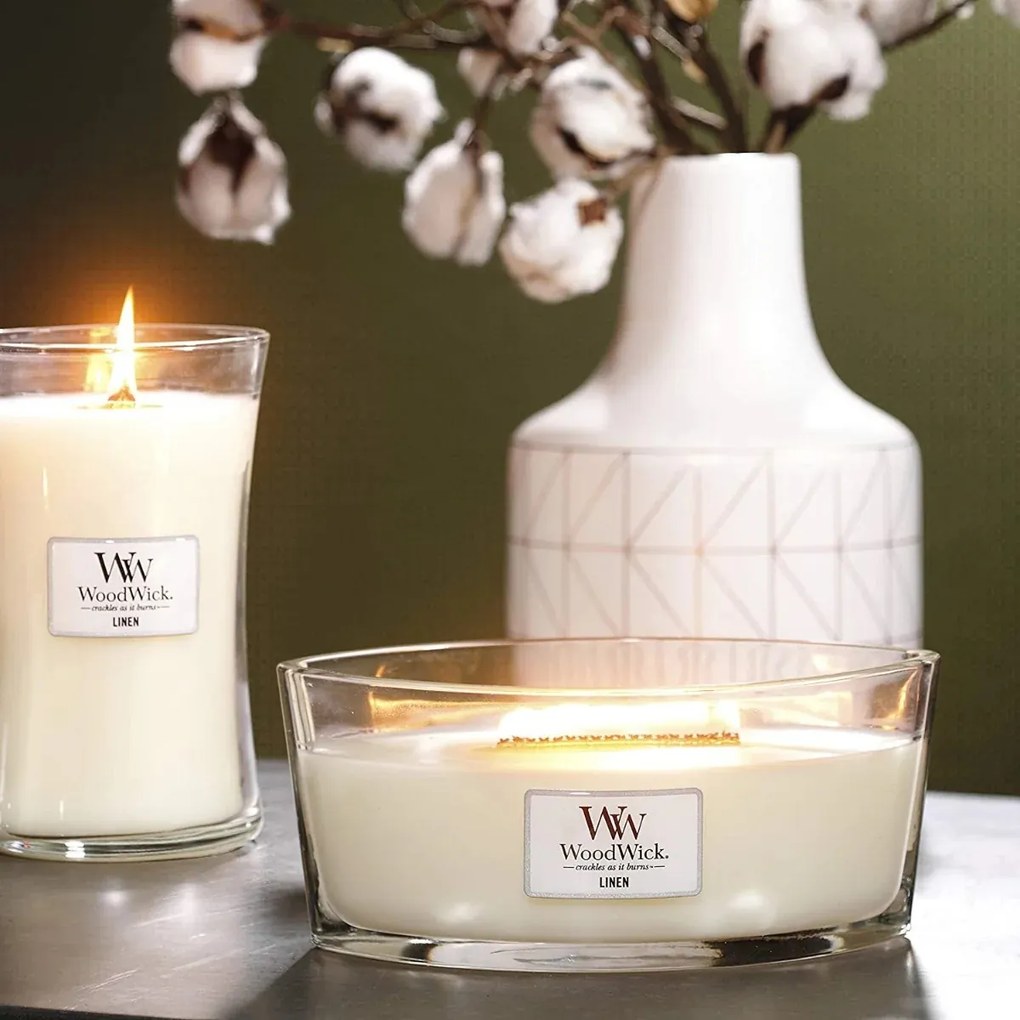 WoodWick Illatosító gyertya nagy Linen, 609 g