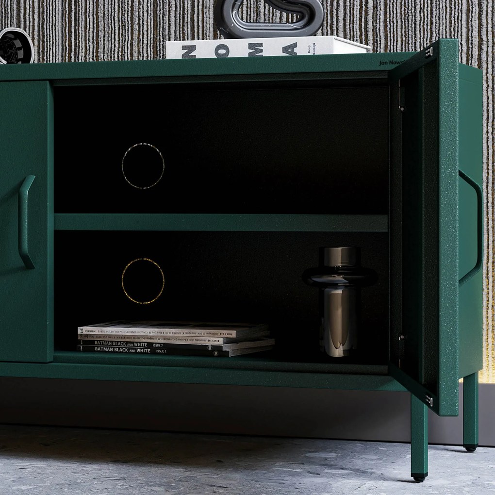 Fém TV-szekrény lábakkal, üvegzöld, 1150x595x400 mm: ROSA Modern
