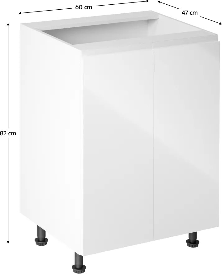 Alsószekrény, fehér/fehér extra magasfényű, AURORA D602F