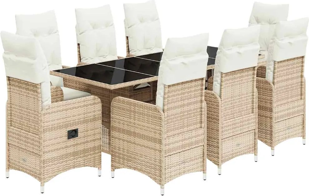 vidaXL 9 részes bézs polyrattan kerti bisztrógarnitúra párnákkal