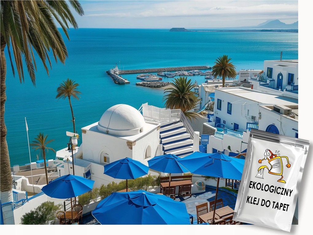 Fotótapéta Flizelina Tájkép Kilátás Tunézia Kávézó Kikötő Pálmafák 150x105 ragasztó