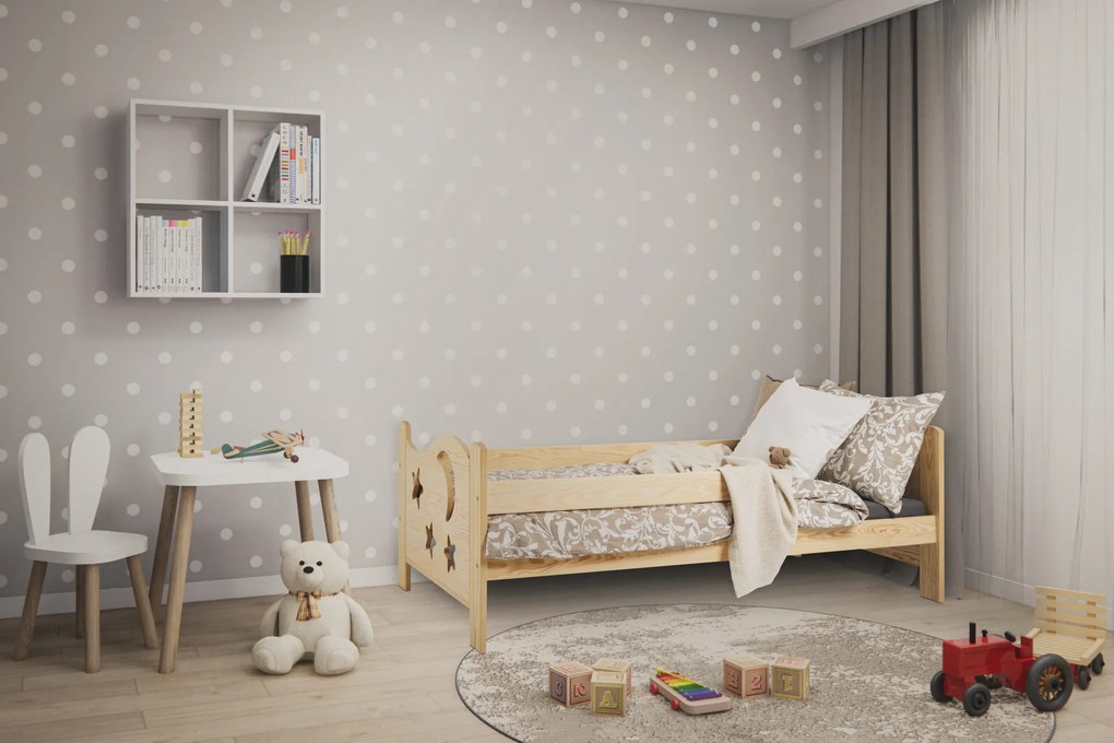 Gyermekágy MOON 80 x 160 cm, fenyő Ágyrács: Lamellás ágyrács, Matrac: EASYSOFT 10 cm matrac