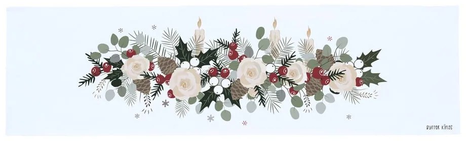 Fir Branches pamut asztali futó karácsonyi mintával, 140 x 40 cm - Butter Kings