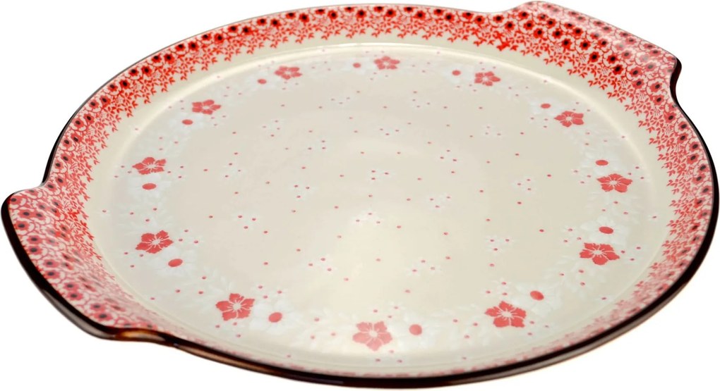 Kerek tálca fogantyúkkal 33/29.5cm Ceramika Artystyczna Bolesławiec