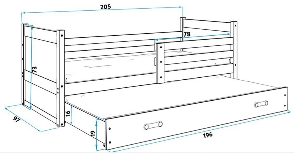 Gyerekágy RICO 200x90 cm Fehér Fehér