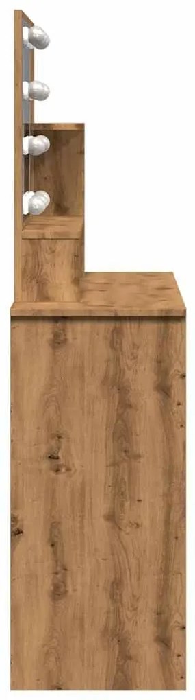 kézműves tölgy színű LED-es fésülködőasztal 86,5 x 35 x 136 cm