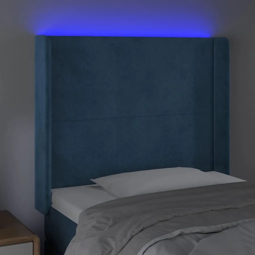 sötétkék bársony LED-es fejtámla 93x16x118/128 cm