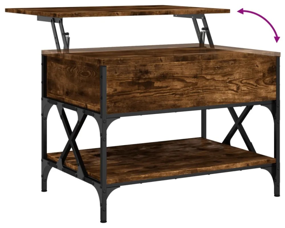 vidaXL füstös tölgy szerelt fa és fém dohányzóasztal 70 x 50 x 50 cm