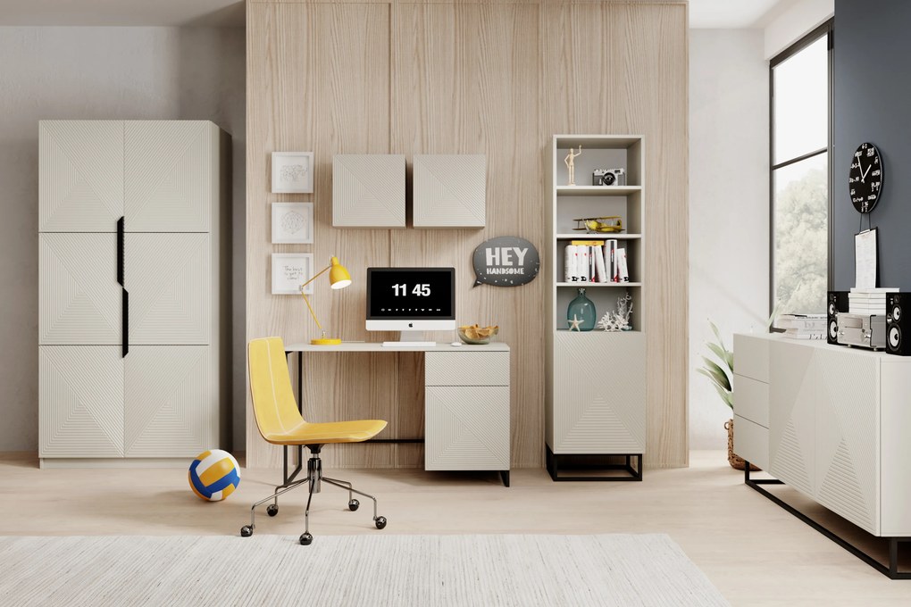 Asha komód 167 cm kétszárnyú fiókos - kasmír / fekete vázzal