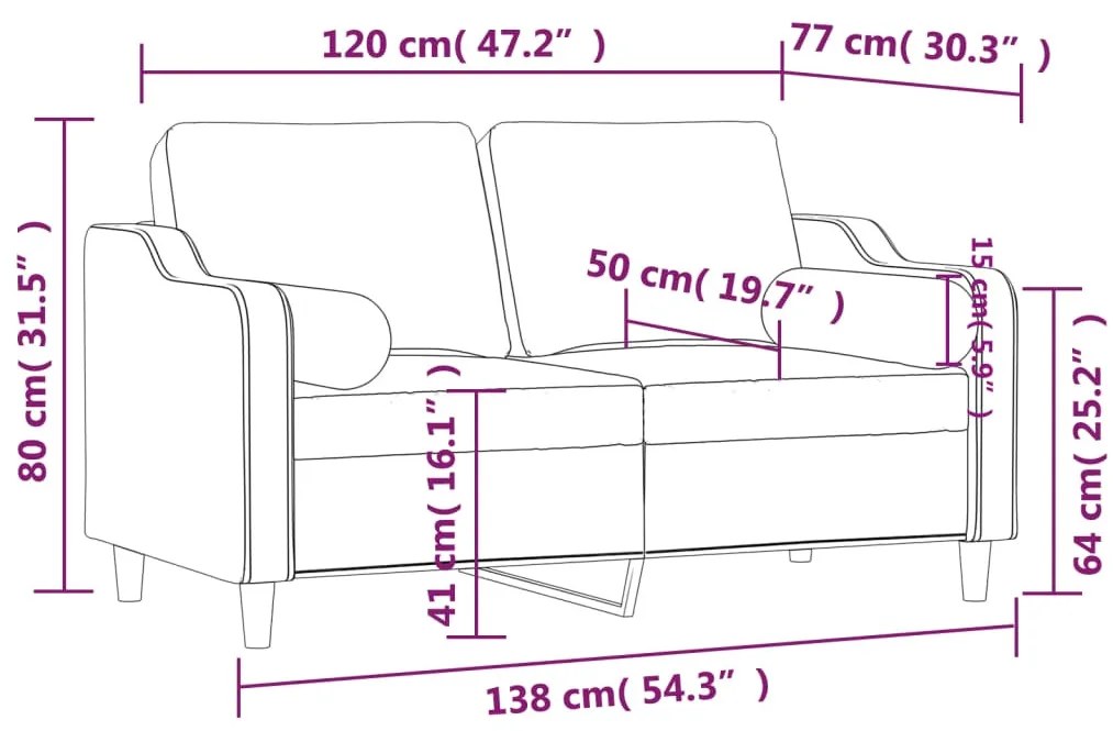 2 személyes világossárga szövet kanapé díszpárnákkal 120 cm