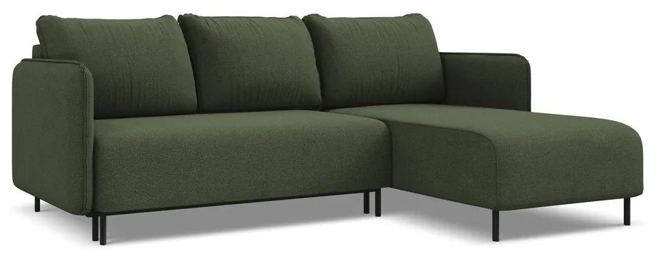 Zöld kinyitható-tárolóhelyes sarokkanapé (jobb oldali) Luana – Makamii