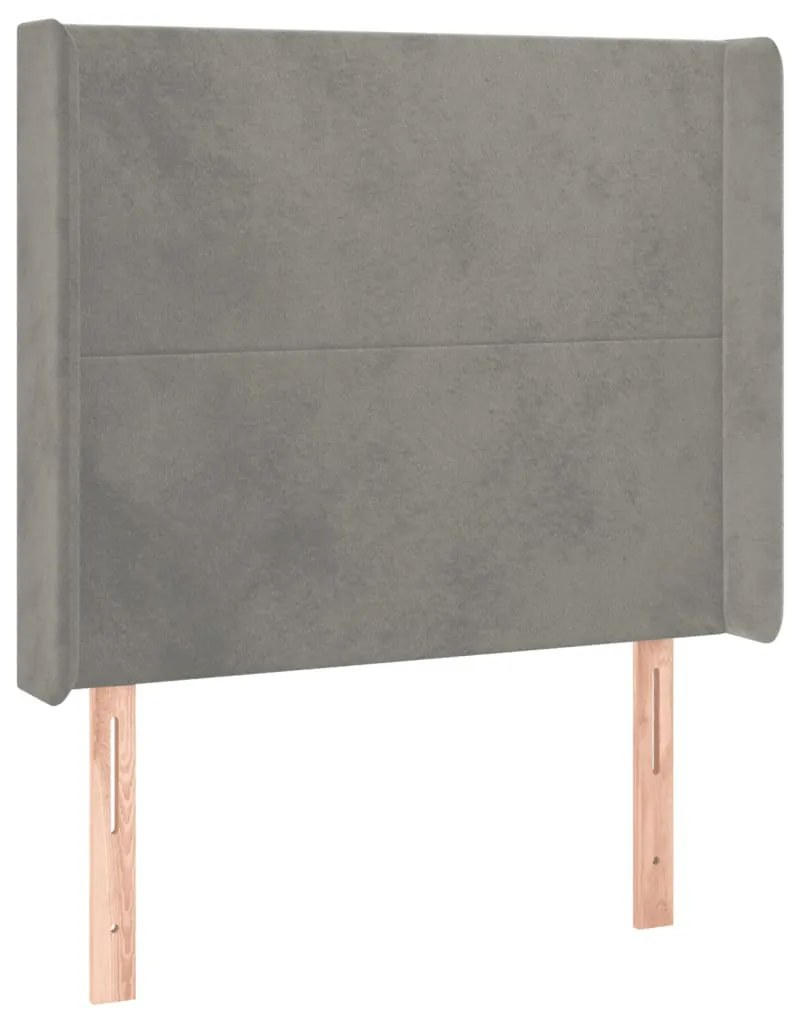 világosszürke bársony fejtámla szárnyakkal 83x16x118/128 cm