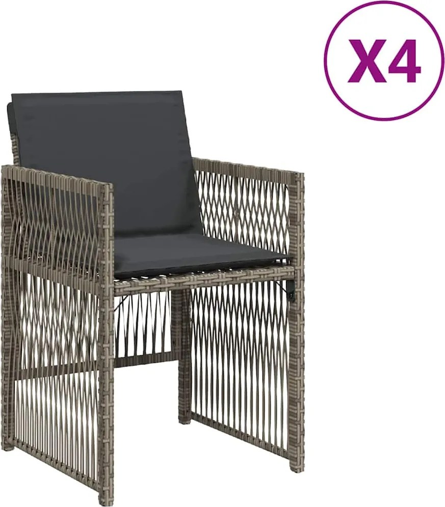 vidaXL 4 db szürke polyrattan kerti szék párnával