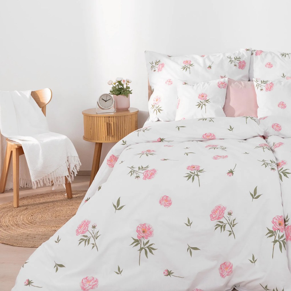 Goldea pamut ágyneműhuzat - pünkösdi rózsamintás 200 x 200 és 2db 70 x 90 cm