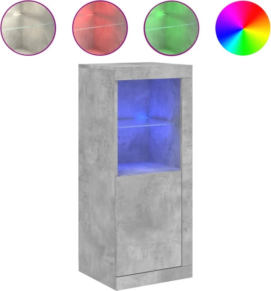 vidaXL betonszürke tálalószekrény LED-világítással 41 x 37 x 100 cm