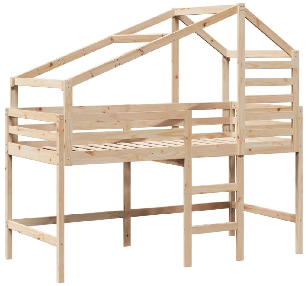 tömör fenyőfa galériaágy létrával és tetővel 90 x 200 cm