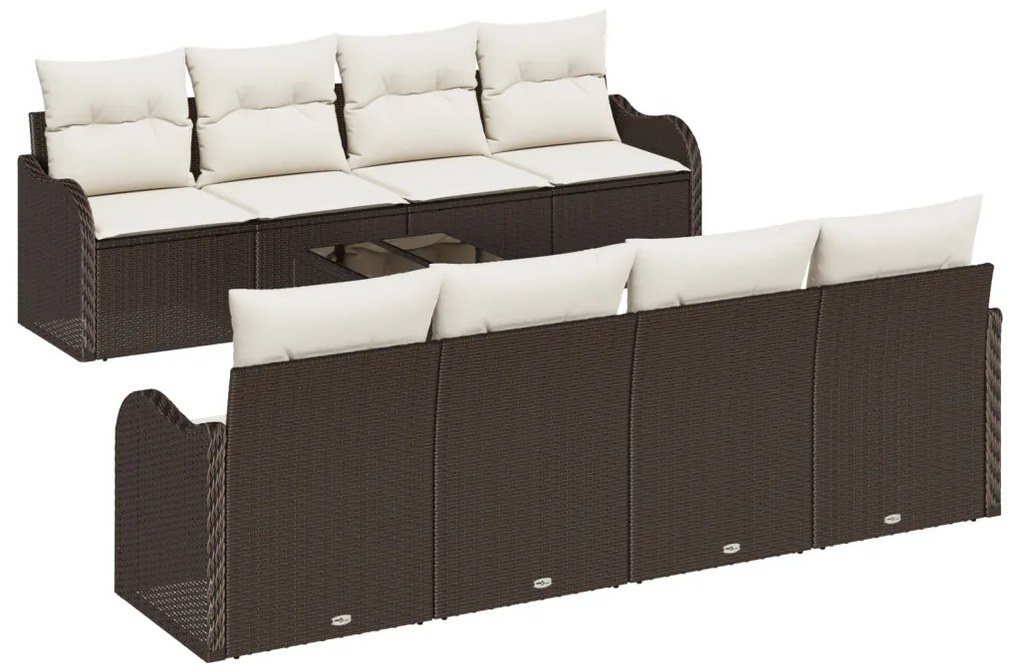 Kerti Kanapé Szett 9 pcs Barna 55 x 55 x 37 cm Poli rattan