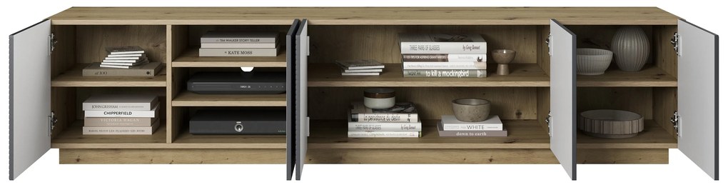 Asha RTV szekrény 200 cm ötszekciós, bordázott fronttal - artisan / rivier stone matt