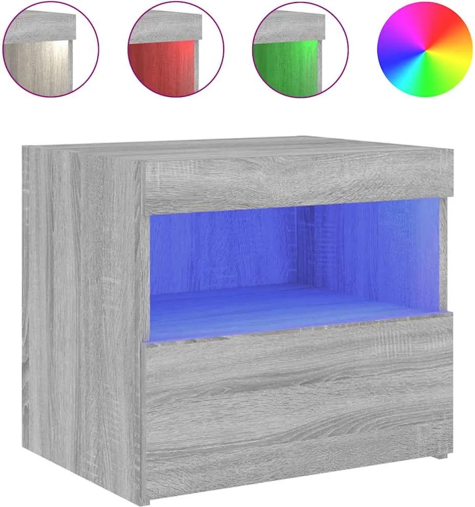 vidaXL szürke sonoma éjjeliszekrény LED-világítással 50 x 40 x 45 cm