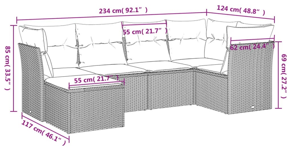 6 részes barna polyrattan kerti ülőgarnitúra párnával