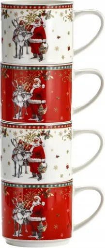 4 db 330 ml-es karácsonyi bögre állvánnyal Mikulás bögrék