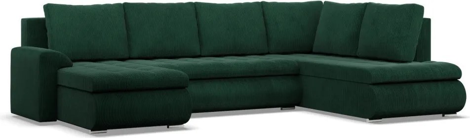 Tokio U sarokkanapé, 3 ágyneműtartóval, kordbársony, jobboldali, zöld