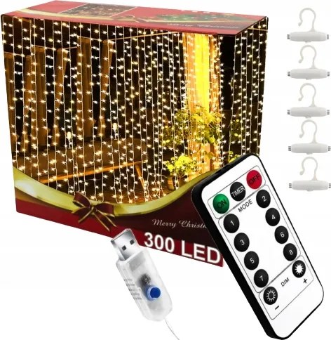 Led Fényfüggöny 3x3 Lámpák x300 Karácsonyi Karácsonyfa Girland Ablak