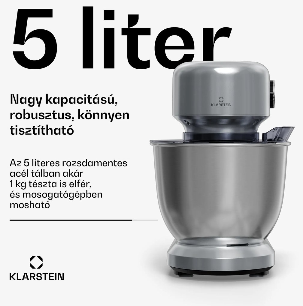 Klarstein Bella Evo konyhai robotgép | bolygókeverő rendszer | 3 keverőfelszerelés | 1500 W | 5 l