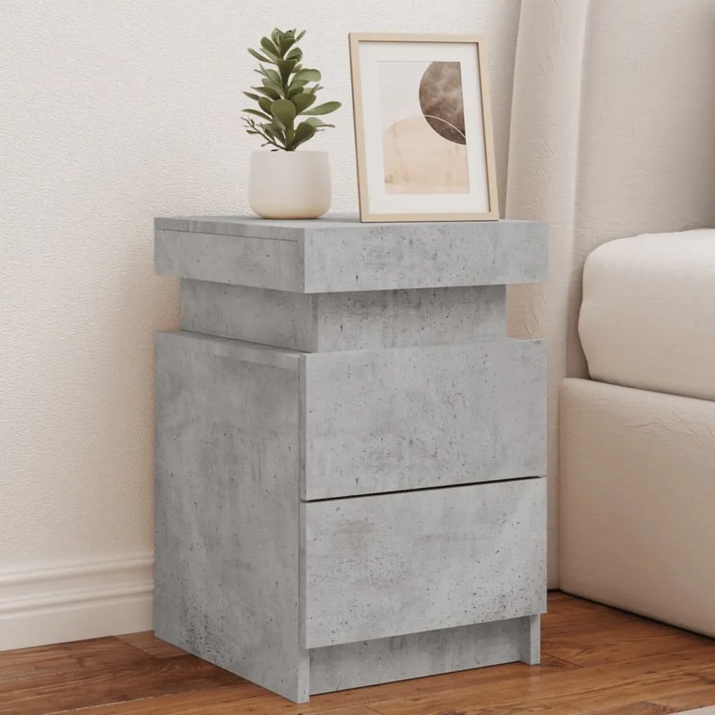 2 db betonszürke éjjeliszekrény LED-világítással 35x39x55 cm