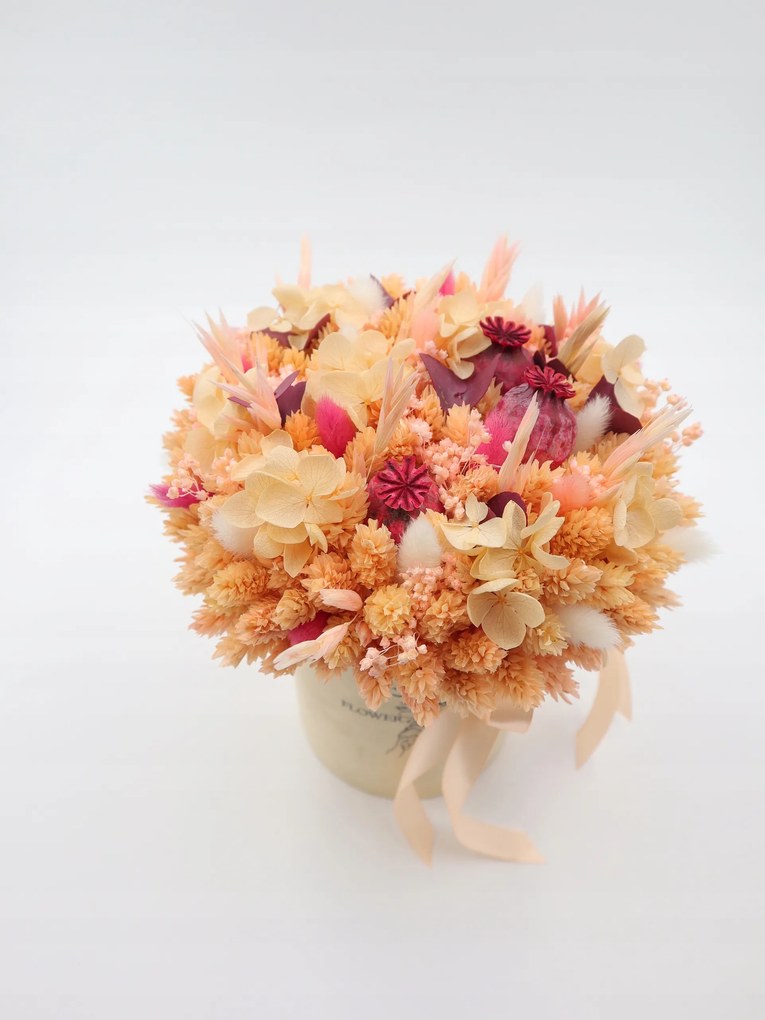 Sárgabarack csokor szárított virágok bézs dobozban, natúr szárítmány