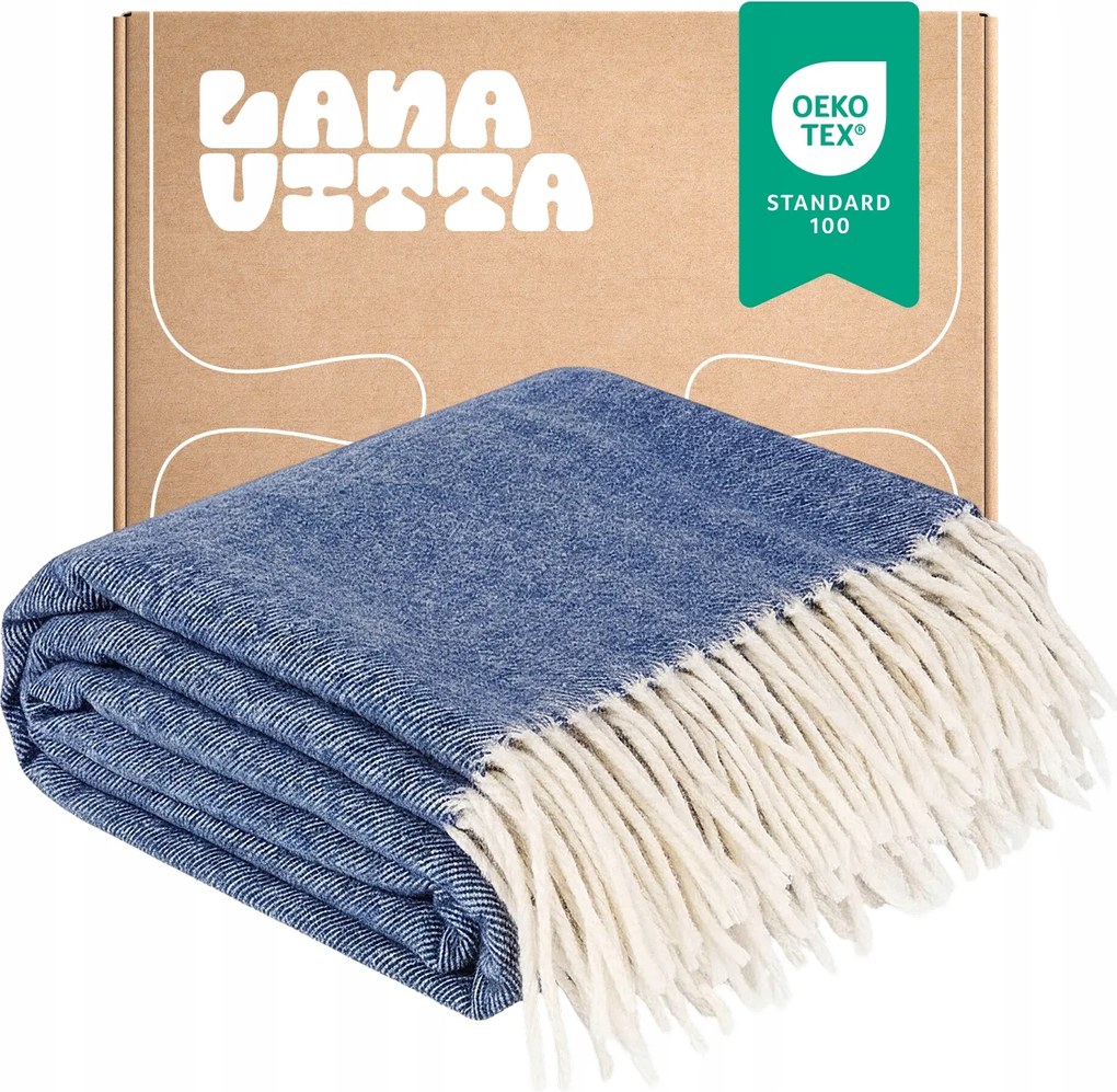 Gyapjú takaró kasmír Polo Ágytakaró Pléd Kék 140х200 cm