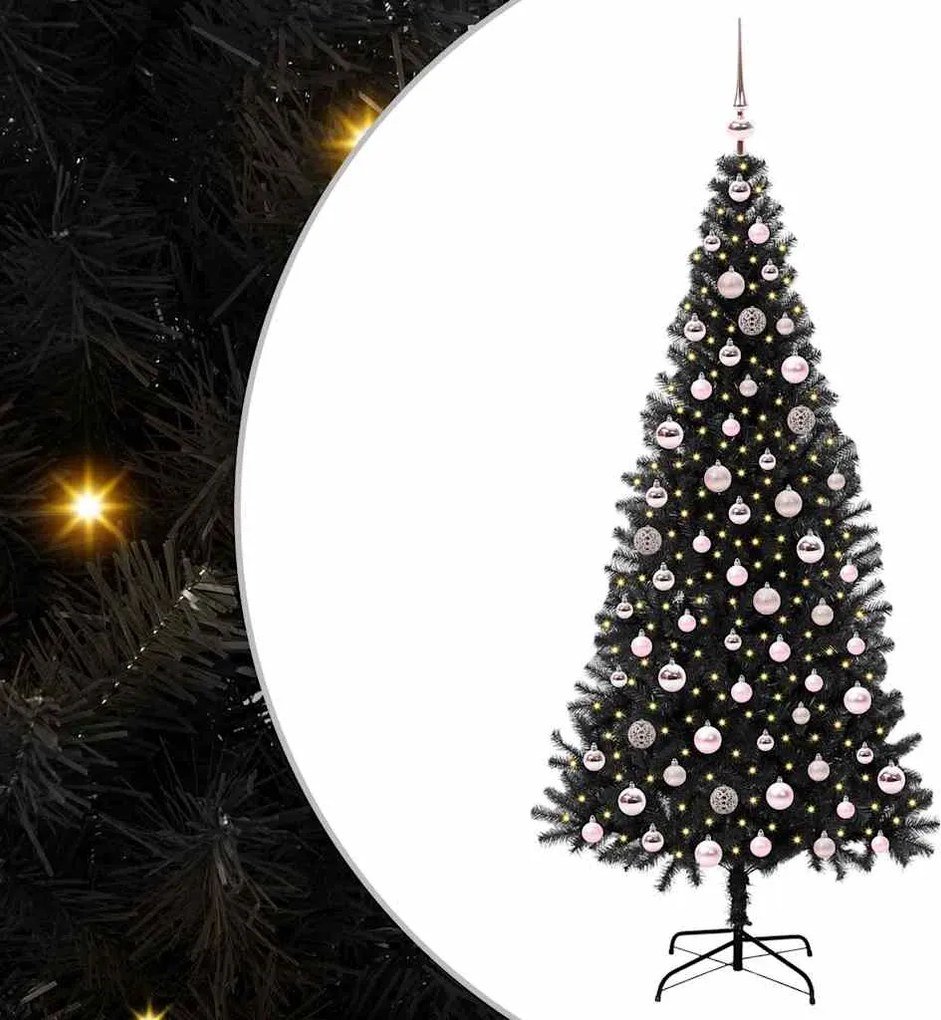 vidaXL Karácsonyfa 300 LED-del állvánnyal Fekete 210 cm PVC