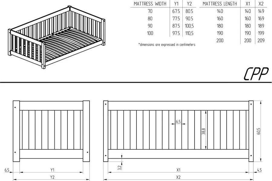 Natúr színű ágyneműtartós gyerekágy kihúzható pótággyal, ágyráccsal 80x200 cm CPP – Adeko