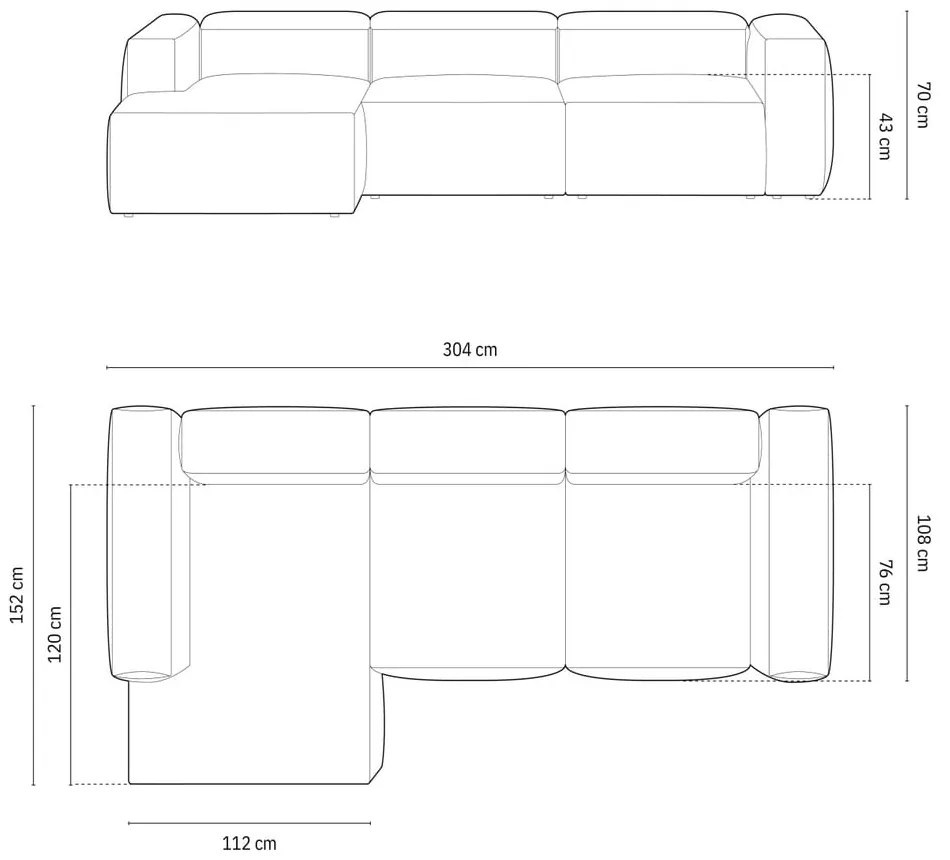 Fekete sarokkanapé (bal oldali-heverő résszel) Bergamo – Cosmopolitan Design