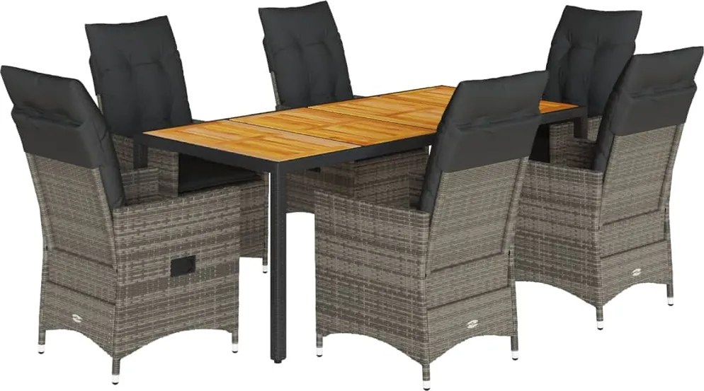 vidaXL 7 részes szürke polyrattan kerti étkezőgarnitúra párnával