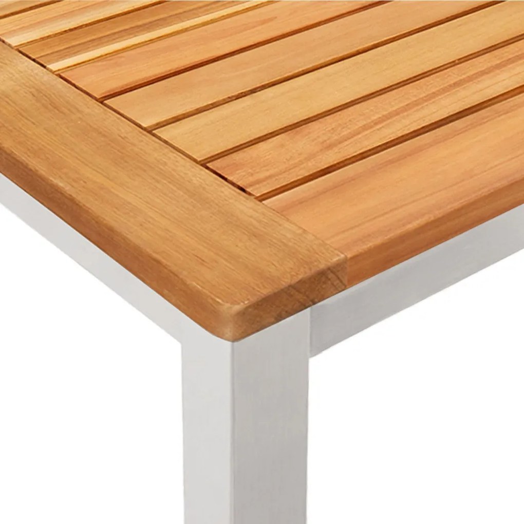 7 Darabos Kert Étkezőszett Tömör Akácfából, Kültéri Étkezőasztal 150x90x75 cm Tömör Akácfából
