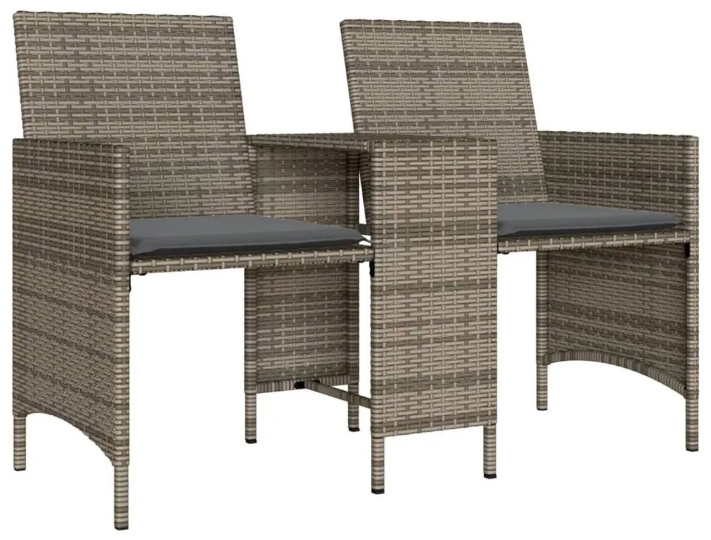 2 személyes szürke polyrattan kerti kanapé asztallal/székkel