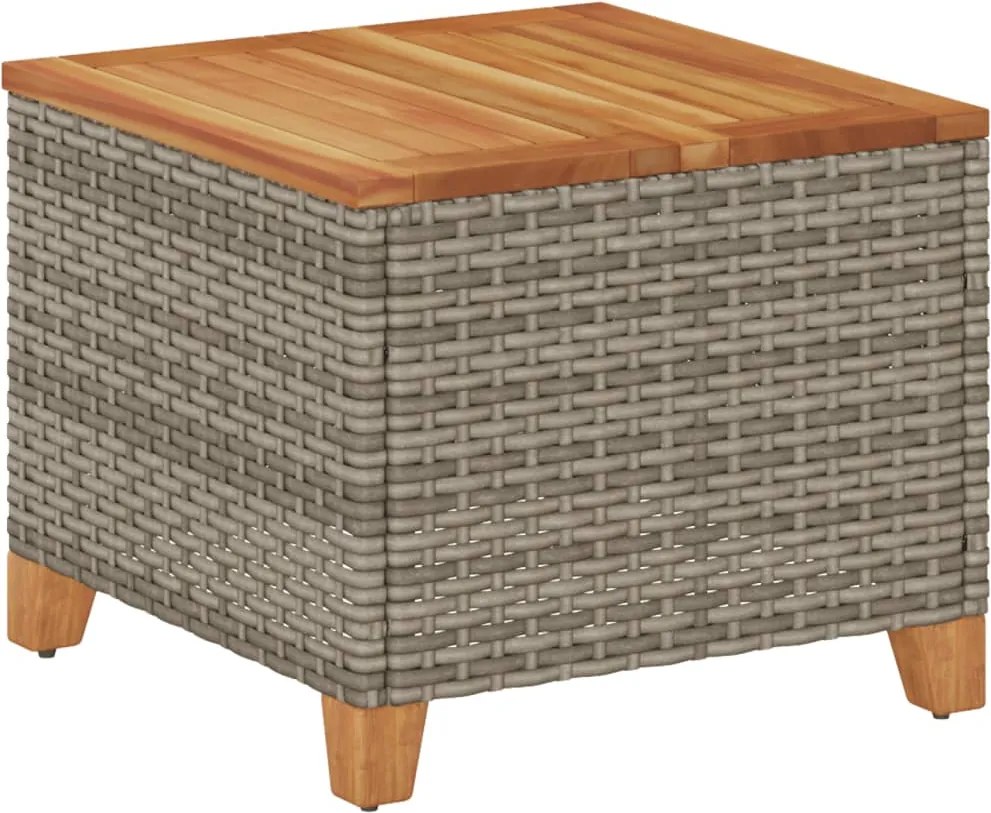 vidaXL szürke polyrattan és akácfa kerti asztal 45 x 45 x 37 cm