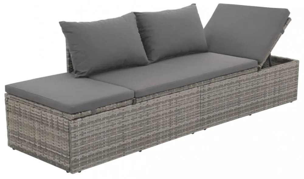 szürke polyrattan kerti ágy 195 x 60 cm